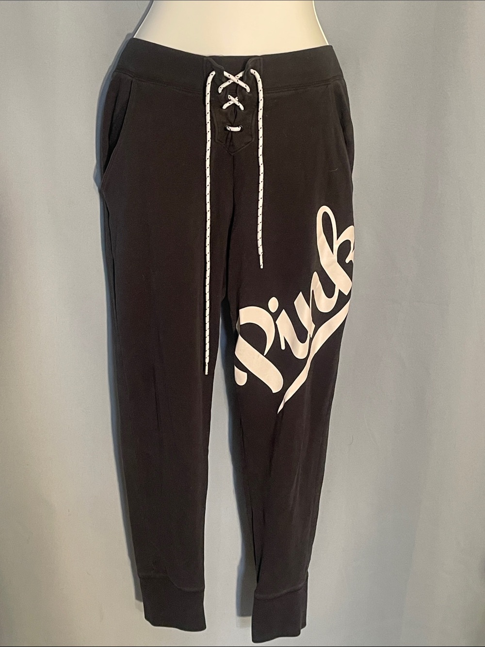 PINK Victoria's Secret Black Joggers with White Script